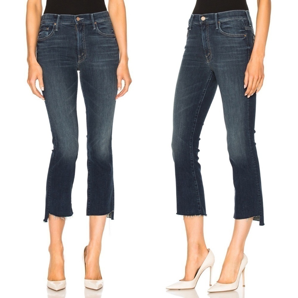 MOTHER- Insider Crop Step Fray Ankle Jeans in Dark Wash Here Kitty Kitty Size 25